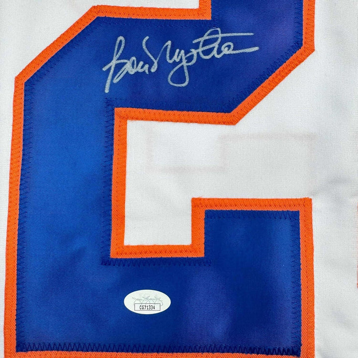 Framed Autographed/Signed Bob Nystrom 35x39 New York White Hockey Jersey JSA COA