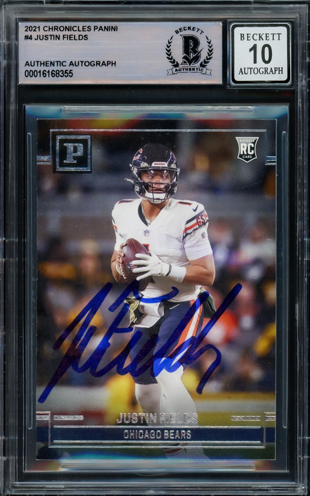 Justin Fields Signed 2021 Panini Chronicles RC #PA-4 Chicago Bears Auto 10