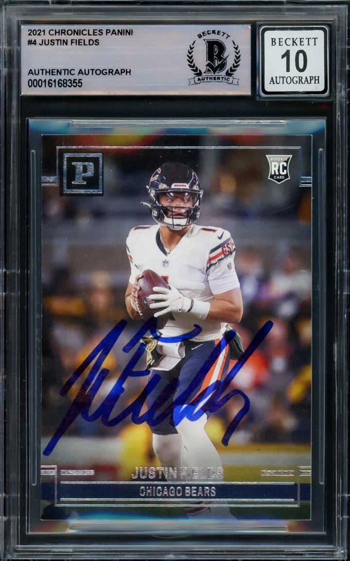 Justin Fields Signed 2021 Panini Chronicles RC #PA-4 Chicago Bears Auto 10