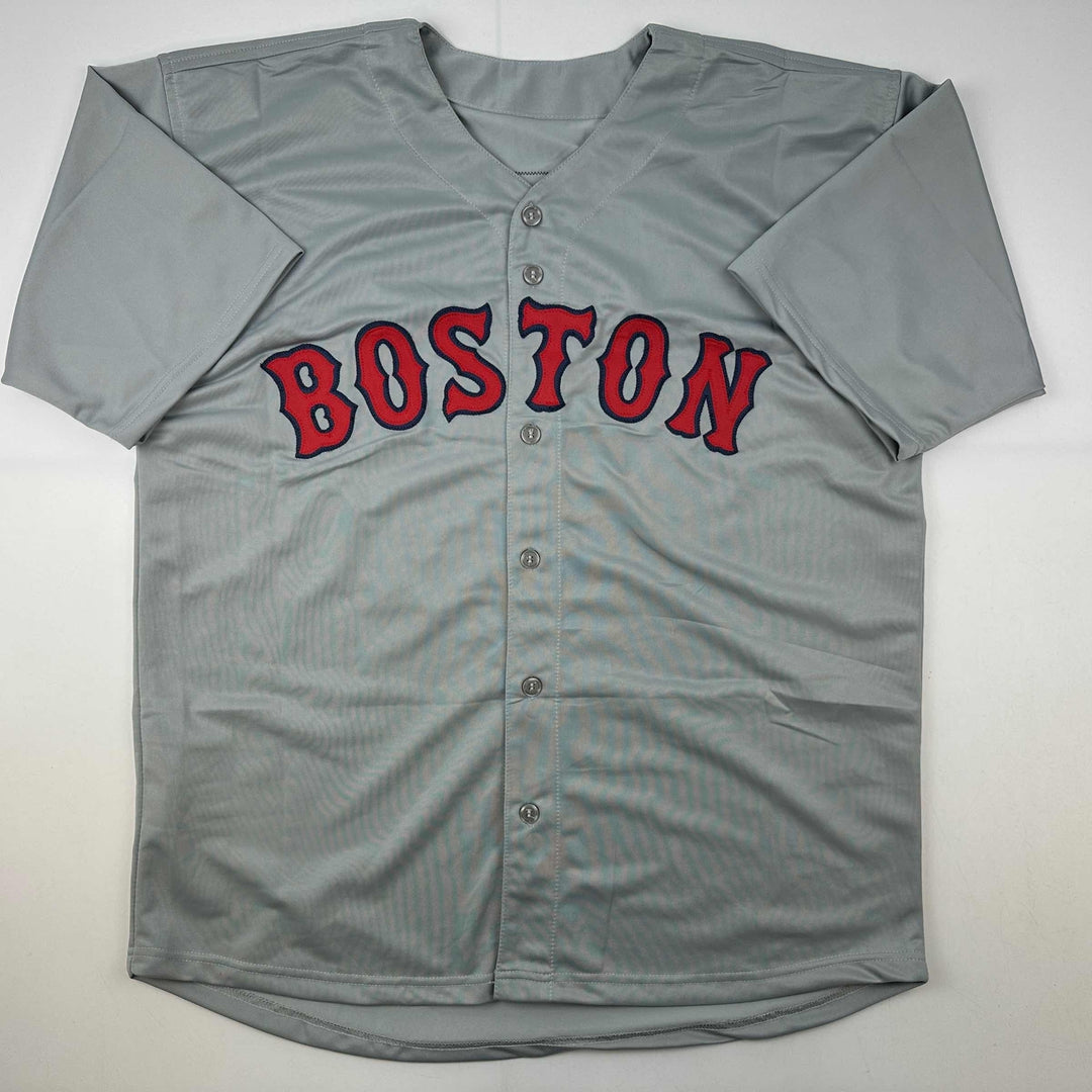 Facsimile Autographed Pedro Martinez Boston Grey Reprint Auto Jersey Men's XL