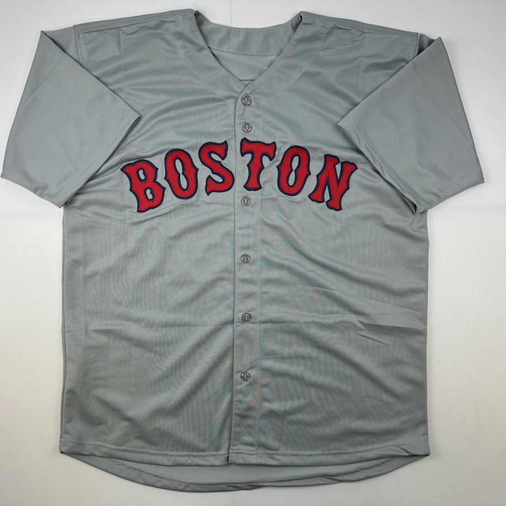 Facsimile Autographed Pedro Martinez Boston Grey Reprint Auto Jersey Men's XL