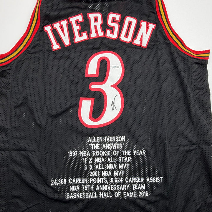 Autographed/Signed Allen Iverson Philadelphia Black Stat Jersey JSA COA