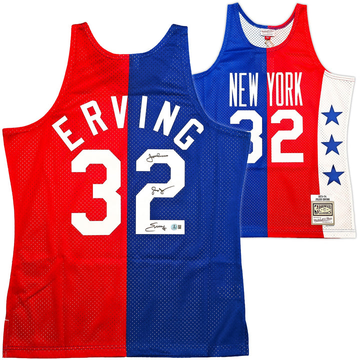 Nets Julius Dr J Erving Auto Red Blue Mitchell Ness 73-74 Swingman Jersey L BAS