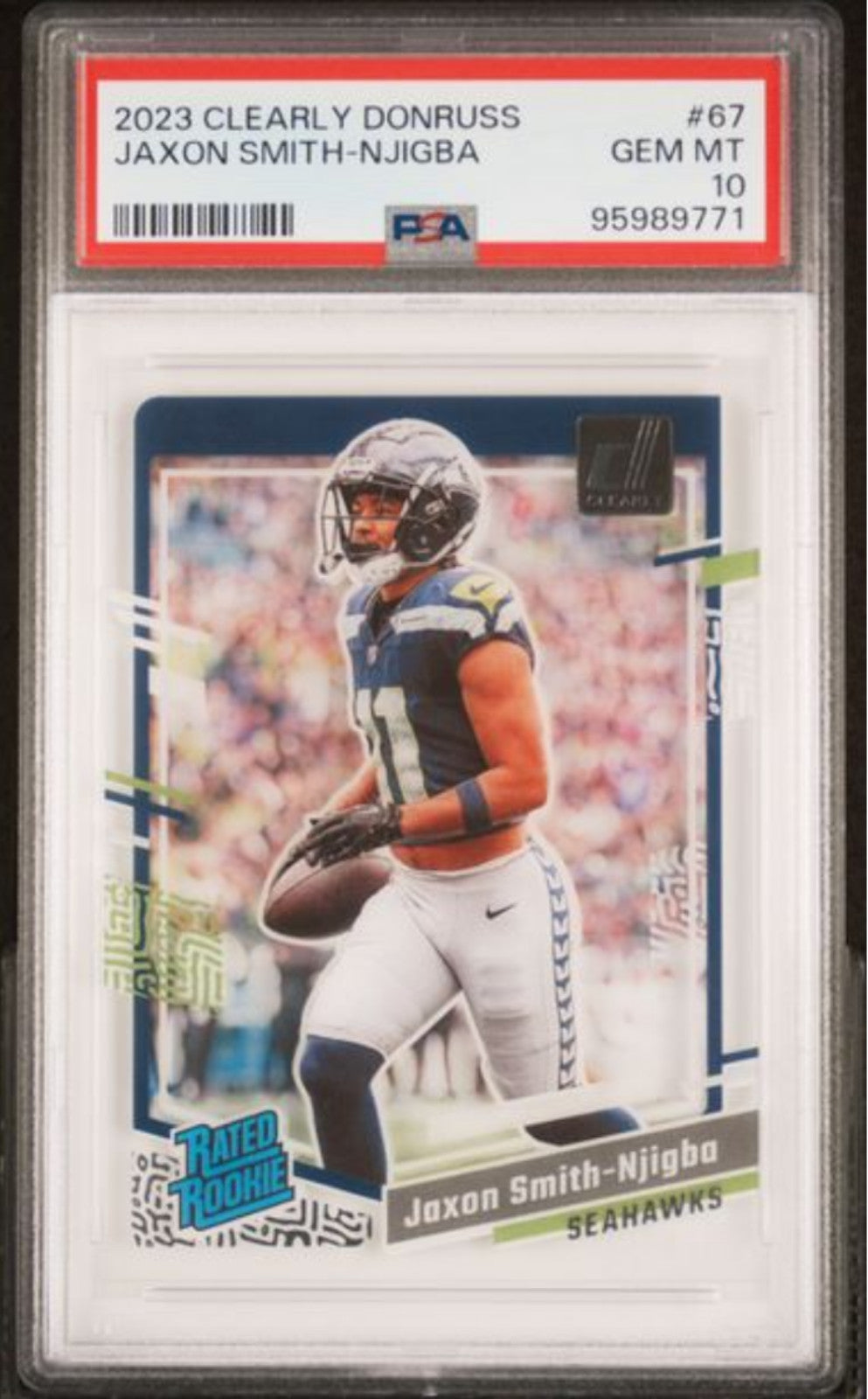 Graded 2023 Panini Clearly Donruss Jaxon Smith-Njigba #67 Rookie RC Card PSA 10