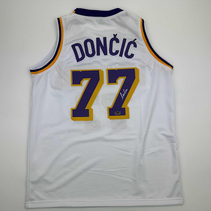 Facsimile Autographed Luka Doncic Los Angeles White Reprint Jersey Size Men's XL