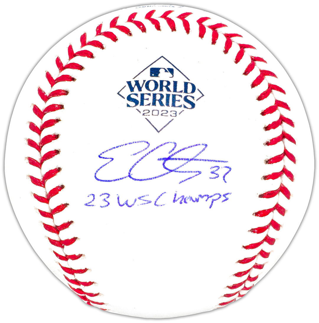 Evan Carter Signed 2023 WS Logo MLB Baseball Texas Rangers Beckett BAS