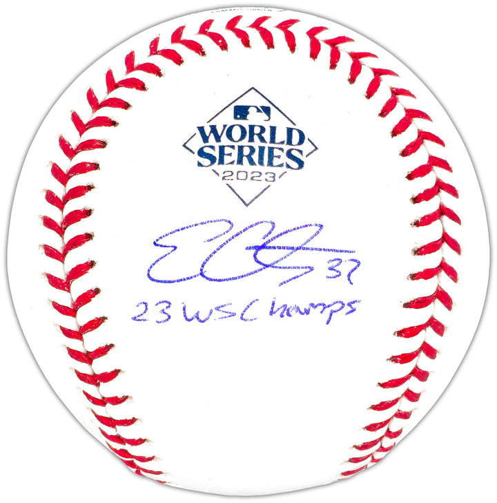 Evan Carter Signed 2023 WS Logo MLB Baseball Texas Rangers Beckett BAS