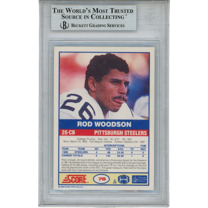 Rod Woodson Autographed 1989 Score Trading Card HOF Slab Beckett 53568