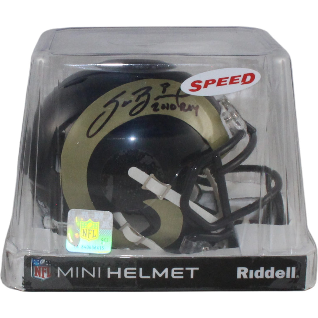 Sam Bradford Autographed St. Louis Rams TB Mini Helmet 2010 ROY Beckett W 55058