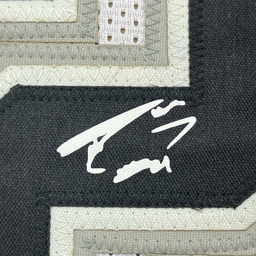 Framed Facsimile Autographed Tim Duncan 33x42 White Reprint Laser Auto Jersey