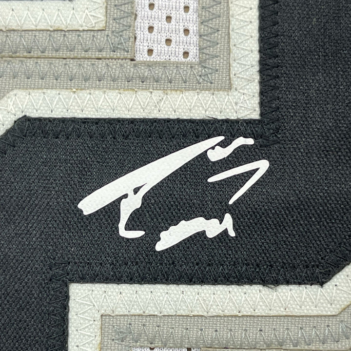 Framed Facsimile Autographed Tim Duncan 33x42 White Reprint Laser Auto Jersey