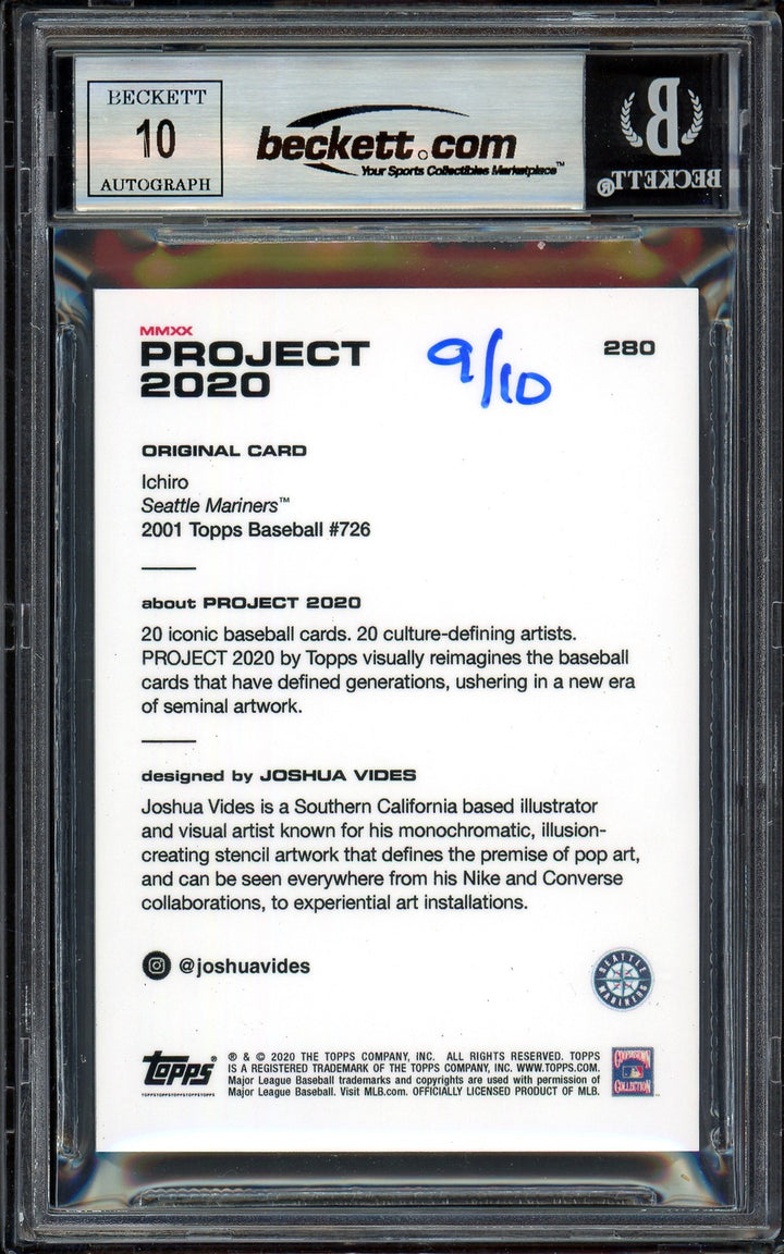 Ichiro Suzuki Auto Topps Project 2020 Joshua Vides Card 280 Sig 10 /10 Beckett