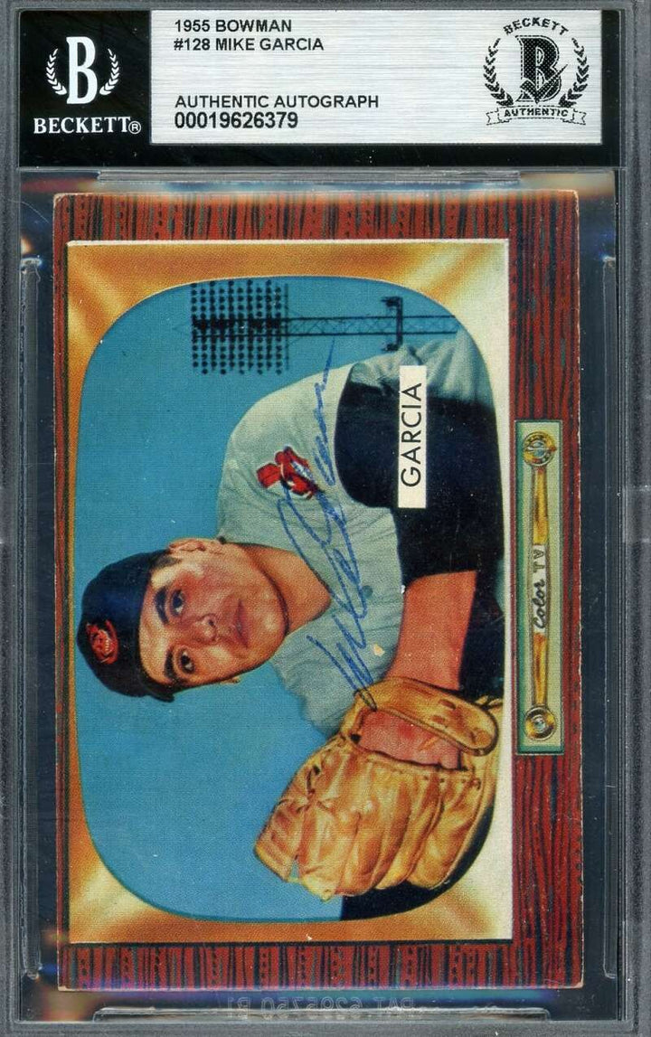 Mike Garcia Beckett BAS Vintage Signed 1955 Bowman Autographed Indians