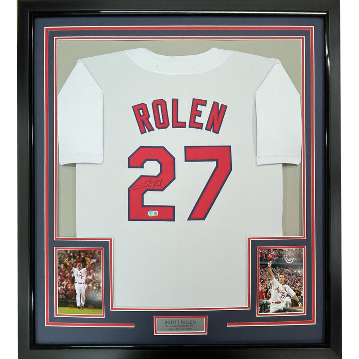 Framed Autographed/Signed Scott Rolen 35x39 St. Louis White Jersey BAS COA