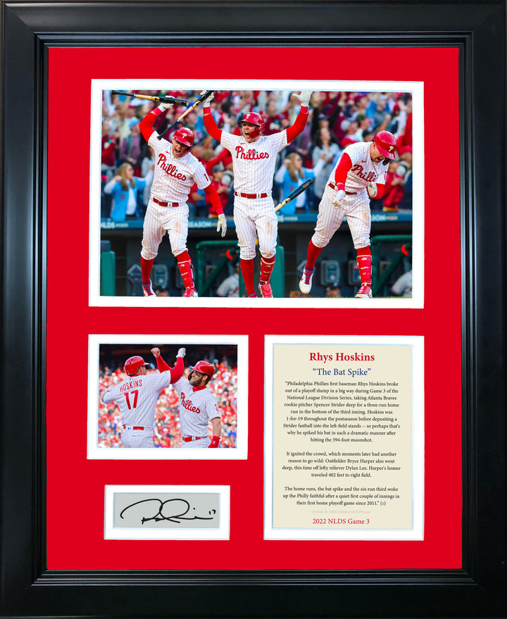 Framed Rhys Hoskins "The Bat Spike" NLDS Facsimile Engraved Auto 12"x15" Photo