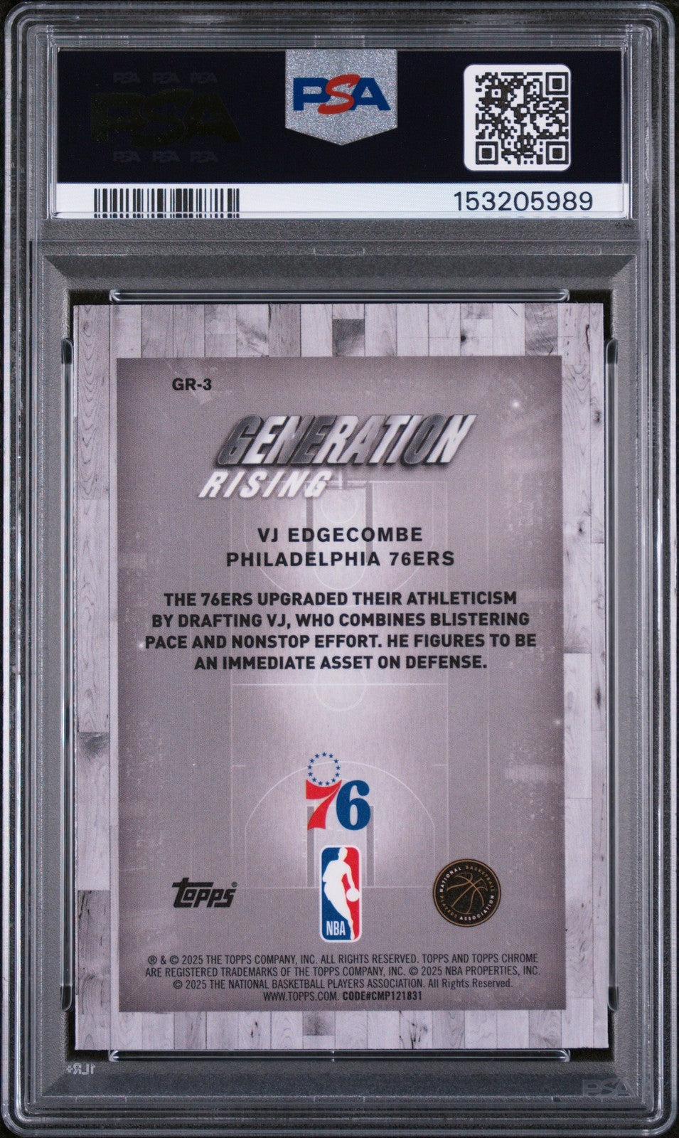 Graded 2025 Topps Chrome VJ Edgecombe #GR3 Generation Rising RC Card PSA 10