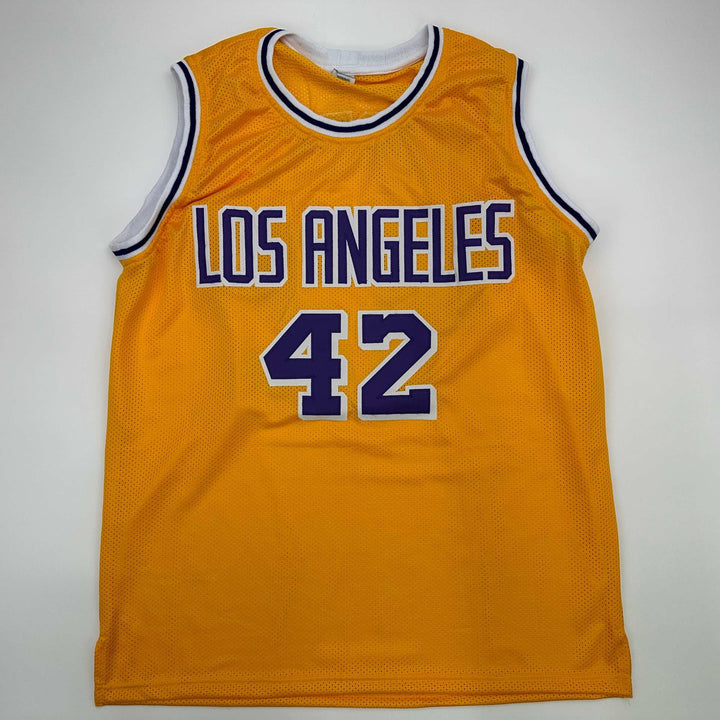 Facsimile Autographed James Worthy Los Angeles LA Yellow Reprint Jersey Men's XL