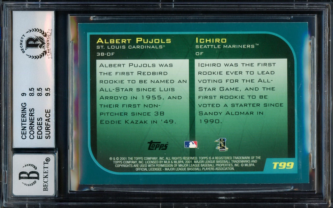 Albert Pujols Ichiro Suzuki Auto 2001 Topps Traded RC T99 BGS 8.5 Sig 10 ROY BAS