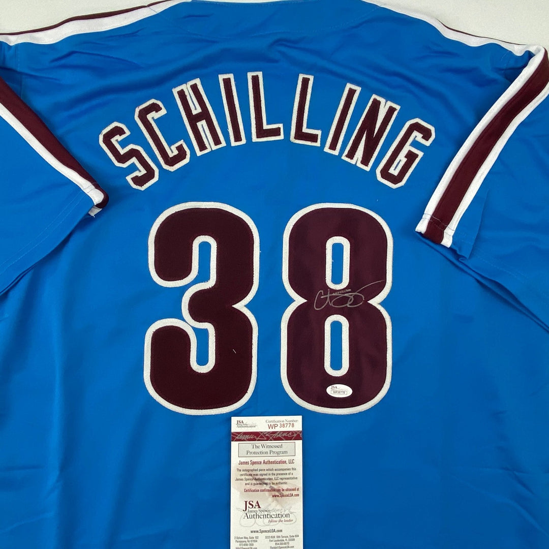 Signed Curt Schilling Philadelphia Retro Blue Jersey JSA COA Auto