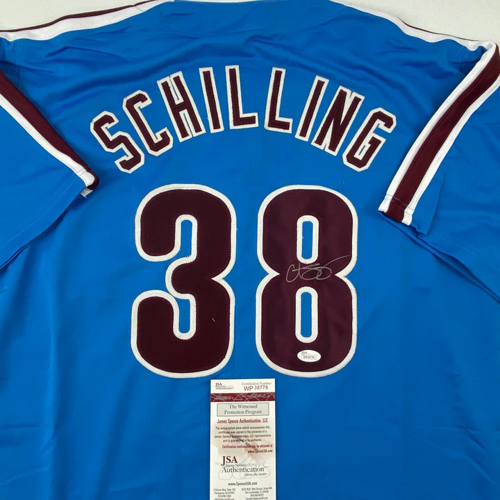 Signed Curt Schilling Philadelphia Retro Blue Jersey JSA COA Auto