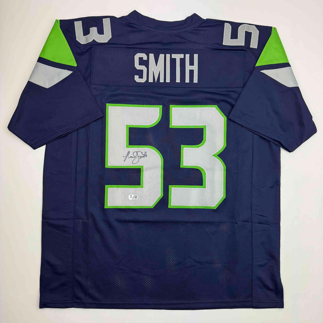 Autographed/Signed Malcolm Smith Seattle Blue Jersey Beckett BAS COA