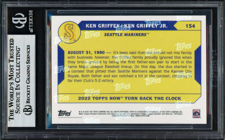 Ken Griffey Jr. & Sr. Signed 2022 Topps Now Card 154 Seattle Mariners Beckett
