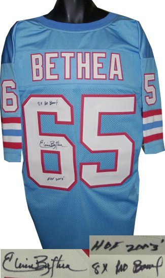 Elvin Bethea signed Blue TB Custom Stitched Pro Style FB Jersey 8X Pro Bowl/HOF