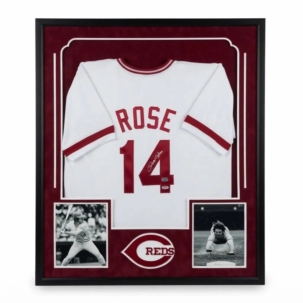 Pete Rose Signed Framed Jersey PSA Cincinnati Reds Autographed 34x40