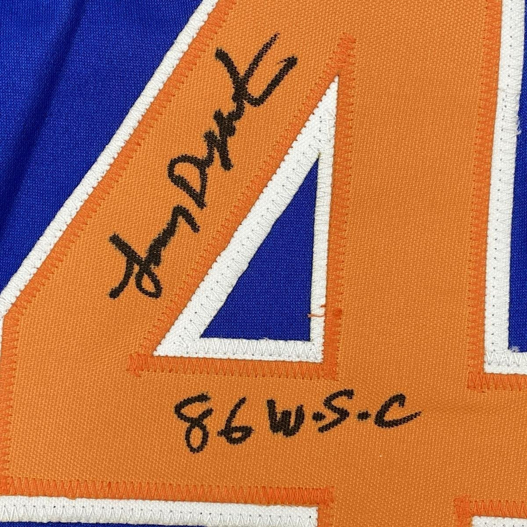 Autographed/Signed Lenny Dykstra 86 WS Champs New York Blue Jersey JSA