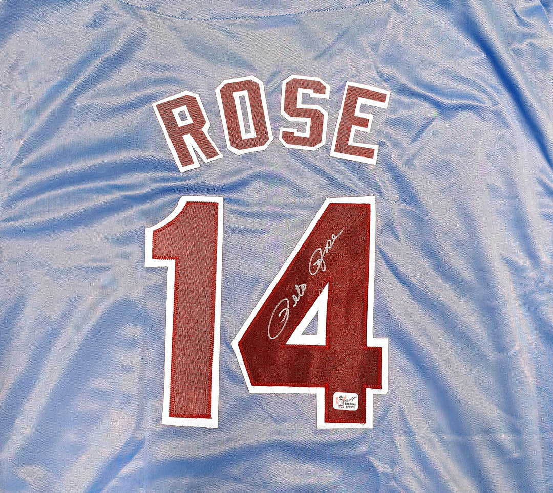Philadelphia Phillies Pete Rose Auto Signed Blue & Red Baseball Jersey PR Holo