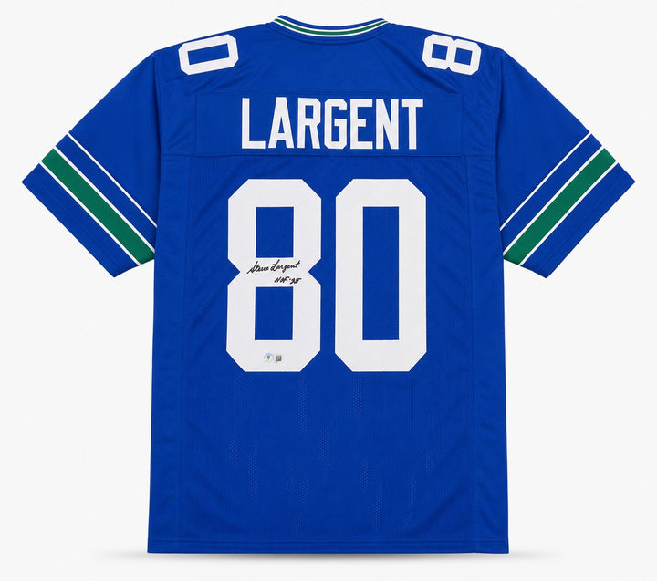 Seattle Seahawks Steve Largent Signed Blue Throwback Jersey "HOF 95" Beckett Wit