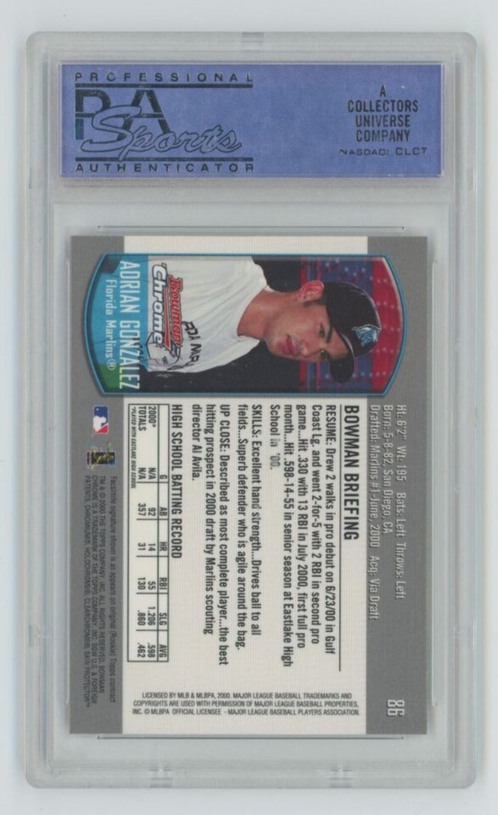 Graded 2000 Bowman Chrome Adrian Gonzalez #86 Draft Picks Baseball Card PSA 10