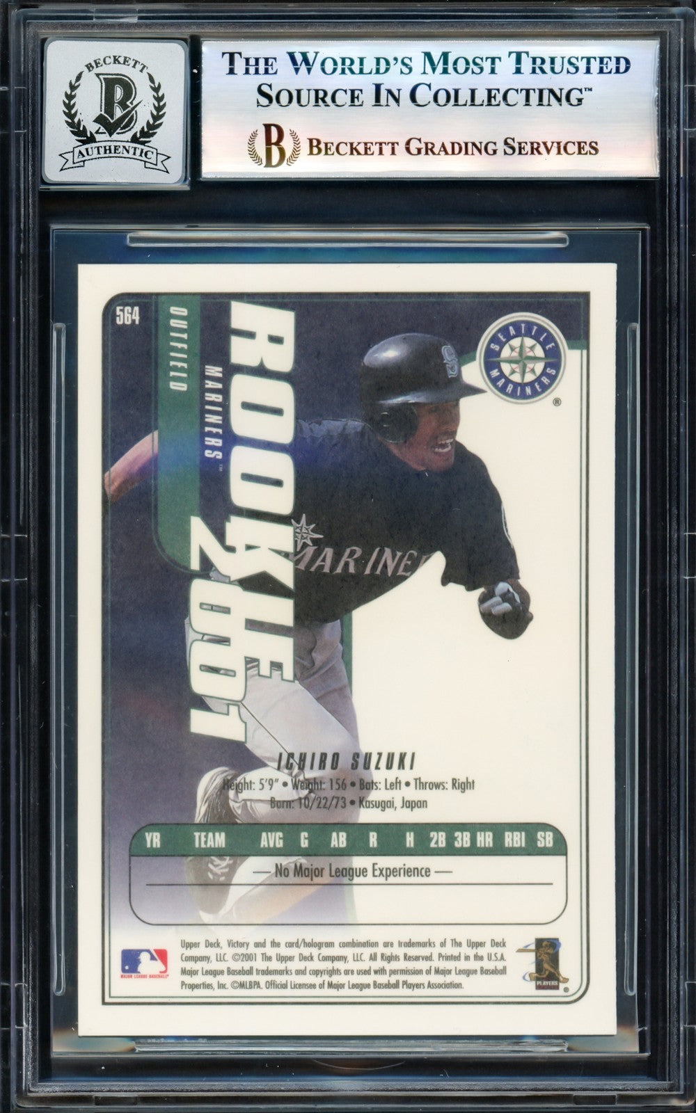 Ichiro Suzuki Signed 2001 Upper Deck Victory RC 564 Mariners Auto GM 10 Beckett