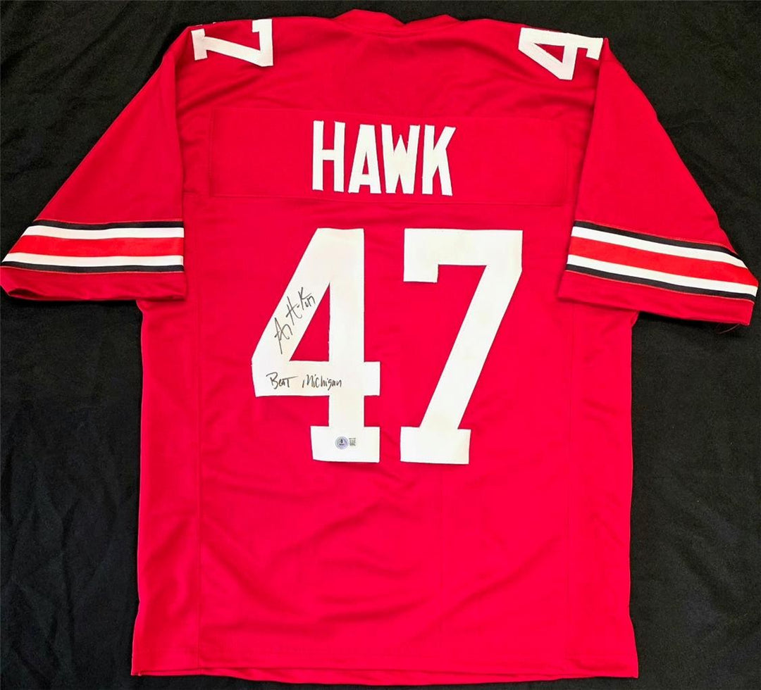 AJ Hawk signed "Beat Michigan" Ohio State Buckeyes Jersey autograph Beckett BAS