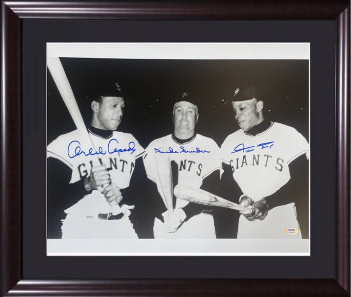 Willie Mays Duke Snider Cepeda Signed 16x20 Framed Photo 3 Auto PSA Giants HoF