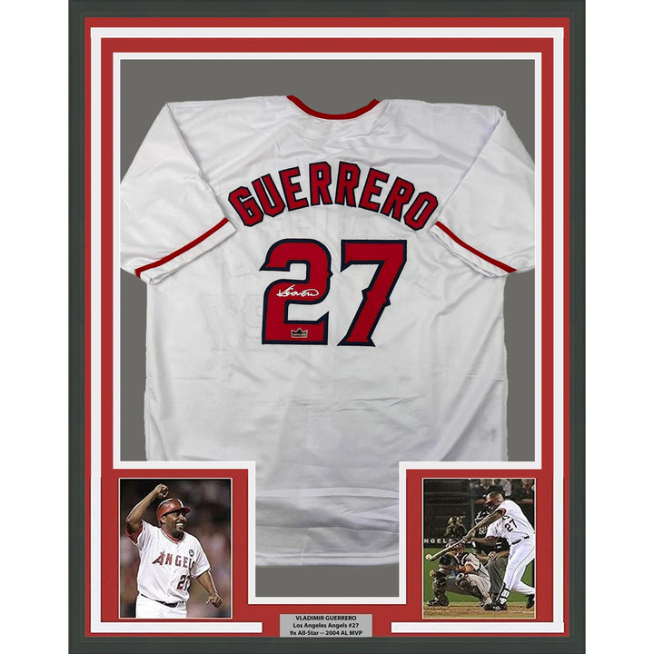 Framed Facsimile Autographed Vladimir Guerrero Sr. 33x42 Reprint Laser Jersey