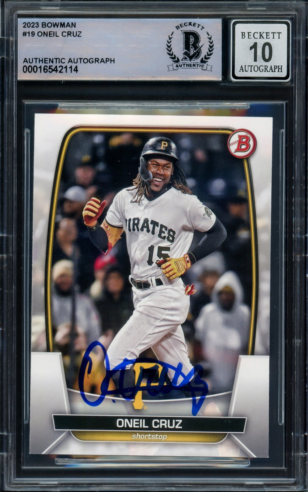 Oneil Cruz Signed 2023 Bowman Card 19 Pittsburgh Pirates Auto GM 10 Beckett
