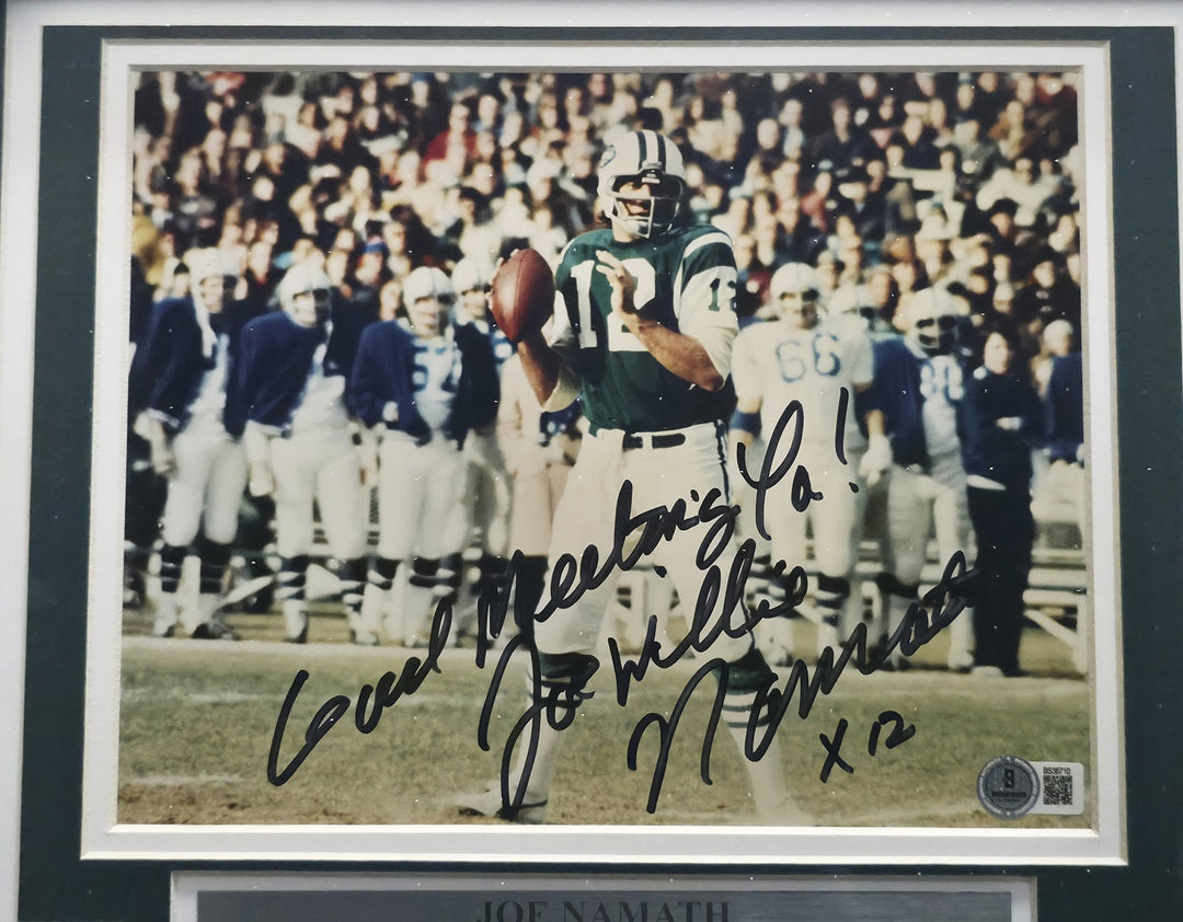 Joe Namath Signed Framed 8x10 Photo Jets "Good Meeting Ya!" Beckett QR #BS36710