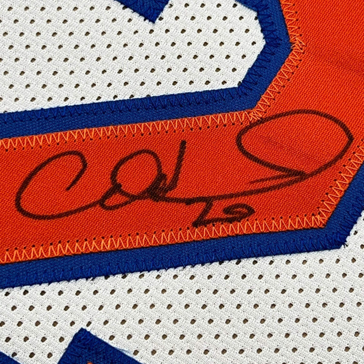 Framed Autographed/Signed Allan Houston 33x42 New York White Jersey PSA/DNA COA