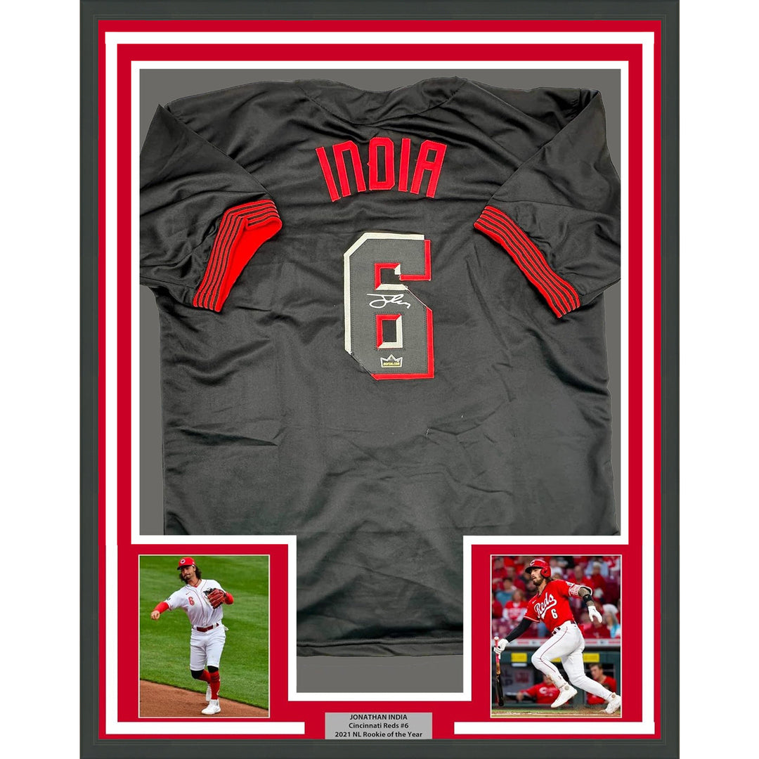 Framed Facsimile Autographed Jonathan India 35x39 Black City Reprint Jersey