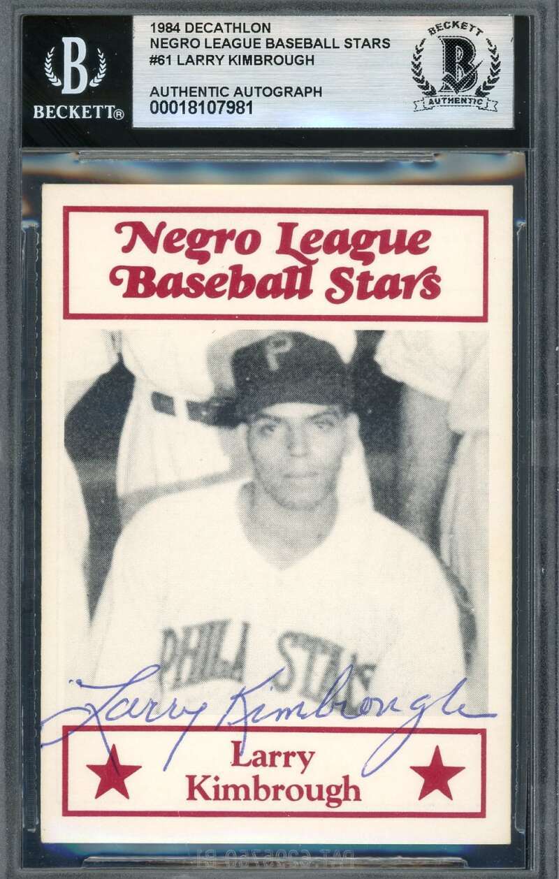 Larry Kimbrough Beckett BAS Signed 1984 Decathlon Frisch Negro League Stars Auto