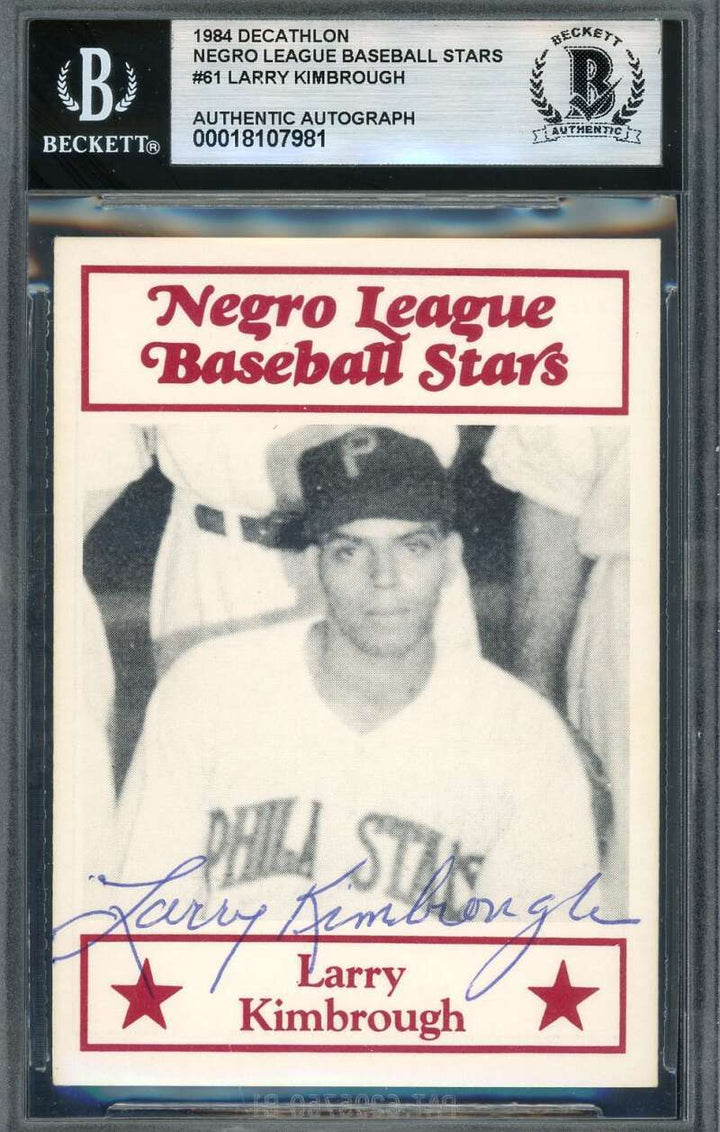 Larry Kimbrough Beckett BAS Signed 1984 Decathlon Frisch Negro League Stars Auto