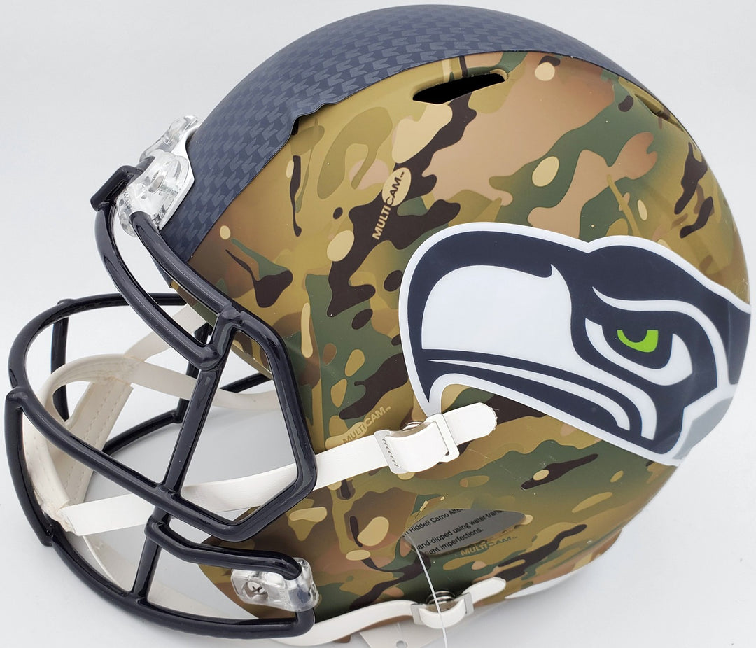 Russell Wilson Signed Seahawks Camo Full Size Replica Speed Helmet RW Holo
