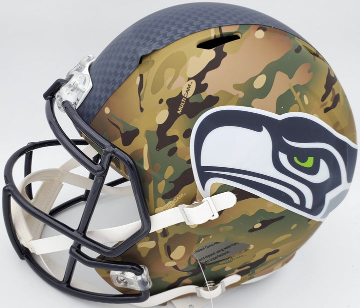 Russell Wilson Signed Seahawks Camo Full Size Replica Speed Helmet RW Holo
