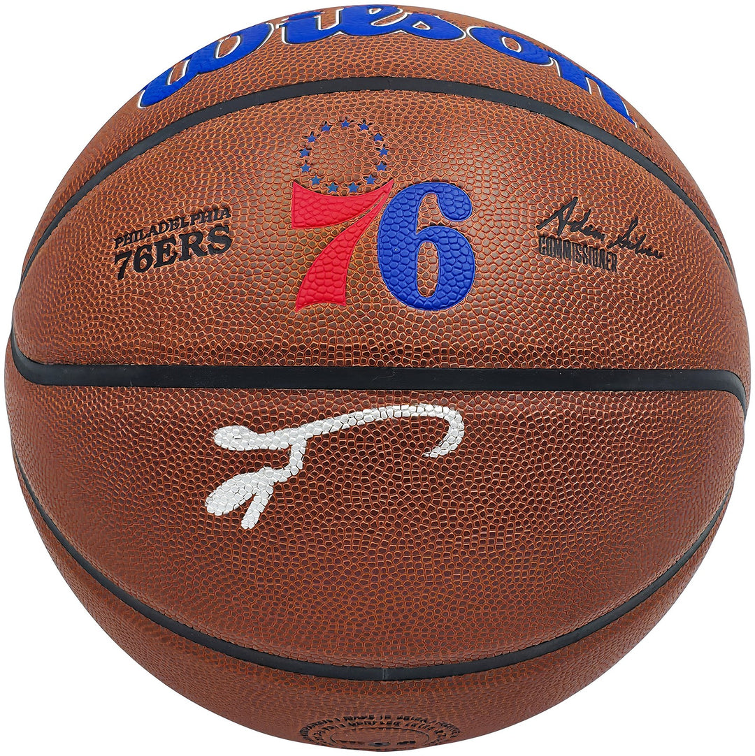 Allen Iverson Auto Signed Composite Leather 76ers Logo Basketball Beckett Wit