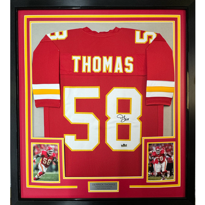 Framed Facsimile Autographed Derrick Thomas 33x42 Red Reprint Laser Auto Jersey