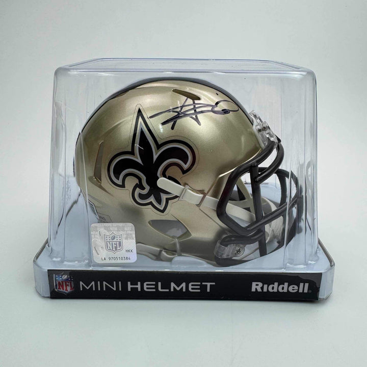 Autographed/Signed Alvin Kamara New Orleans Saints Mini Helmet Beckett BAS COA