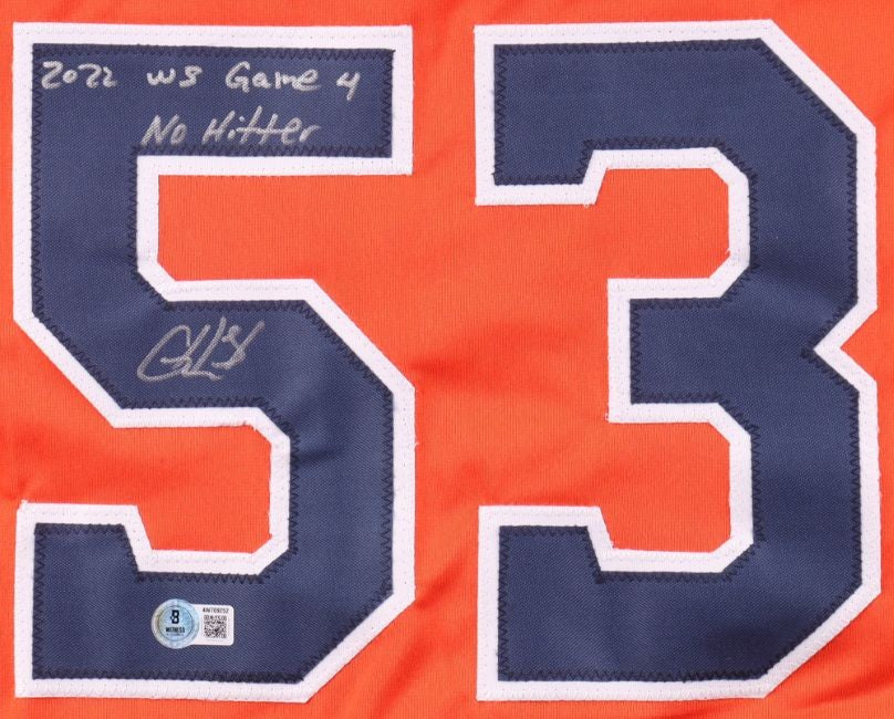 Christian Javier Houston Signed Orange Baseball Jersey Game 4 No Hitter BAS