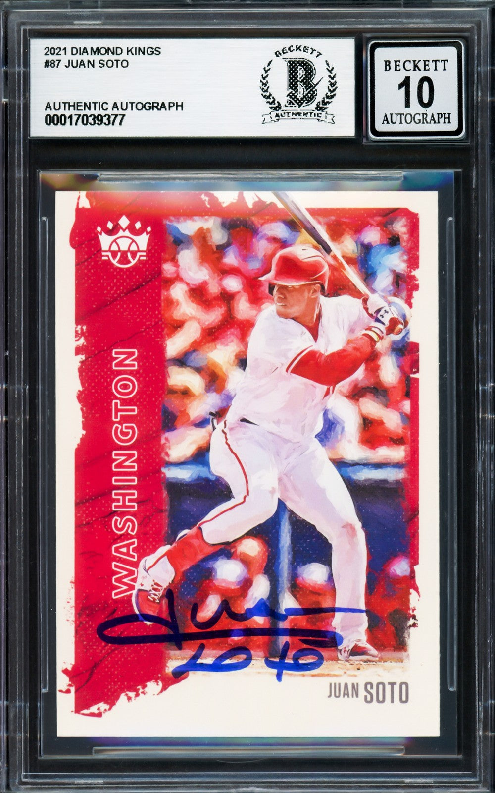 Juan Soto Signed 2021 Donruss Diamond Kings Card 87 Mets Auto GM 10 Beckett