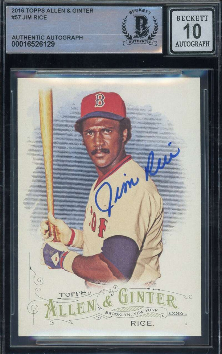 Jim Rice Gem Mint 10 Beckett BAS Signed 2016 Topps Allen and Ginter Autographed